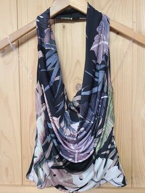 Chocolate Black‎ Halter Top with Pastel Pink and Blue Floral